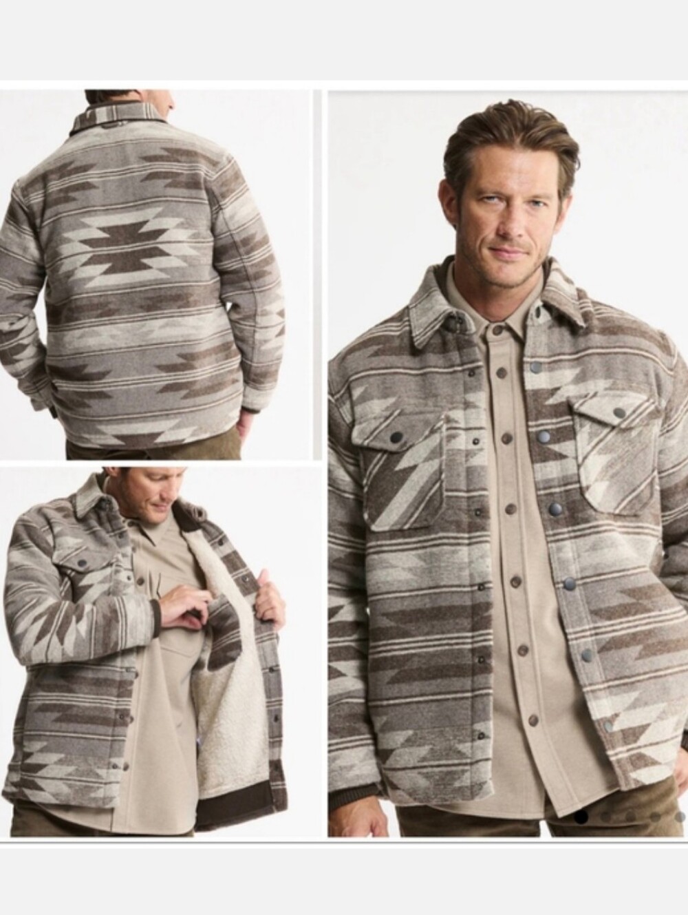 Jachs New York Aztec Shirt Jacket XL Wool Blend Sherpa Lined Shaket